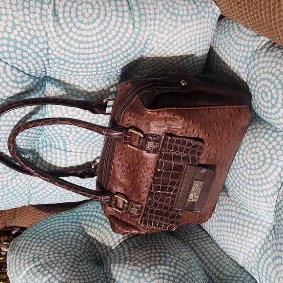 Brown Crocodile US Polo Embossed Leather Handbag - Picture 4 of 12